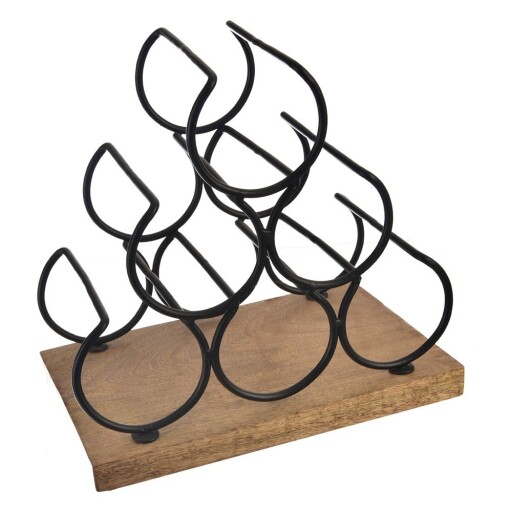 Suport pentru sticle de vin din lemn/din metal număr de sticle 6 Black – Orion