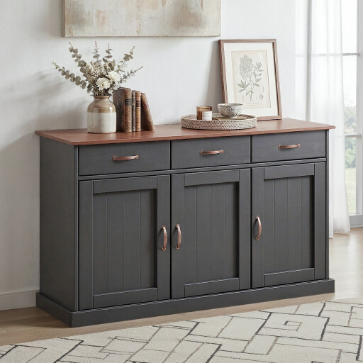 Comoda Luzerna 4.1, Inter Link, 131x45x86 cm, lemn, gri/sepia