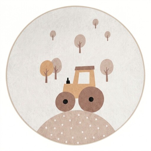 Covor pentru copii bej lavabil ø100 cm Tractor World – Mila Home