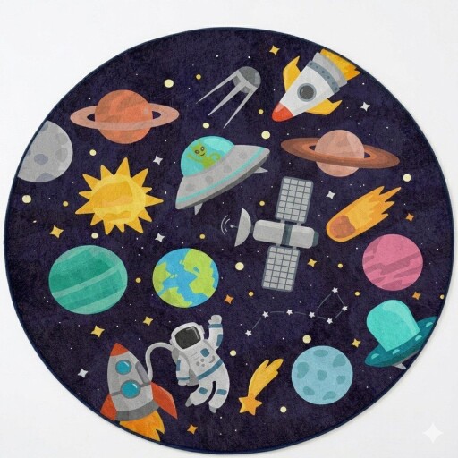 Covor de joacă pentru copii albastru închis lavabil ø120 cm Into The Space – Mila Home