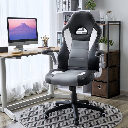 Scaun de birou ergonomic Gaming, Songmics, piele ecologica, negru/gri/alb