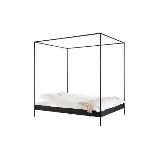 Pat matrimonial negru din oțel fără tăblie/cu baldachin cu somieră 180x200 cm Eton – noo.ma