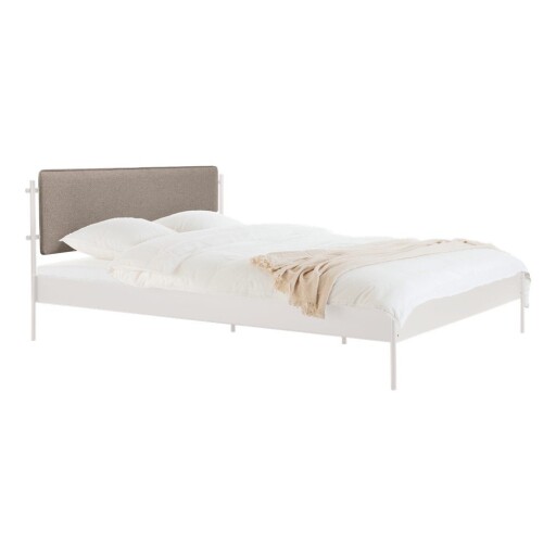 Pat matrimonial alb tapițat din oțel cu somieră 200x200 cm Eton Basic – noo.ma