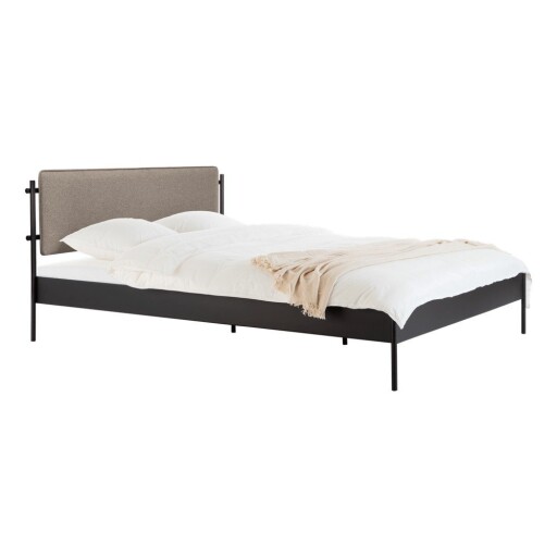Pat matrimonial negru tapițat din oțel cu somieră 180x200 cm Eton Basic – noo.ma