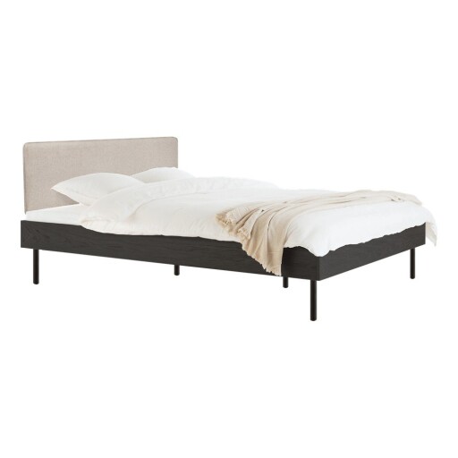 Pat matrimonial negru tapițat/din placă aglomerată de lemn cu somieră 200x200 cm Streiko – noo.ma