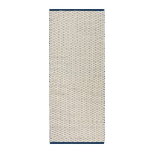 Covor tip traversă albastru/bej țesut manual din lână 80x170 cm Lenu – noo.ma