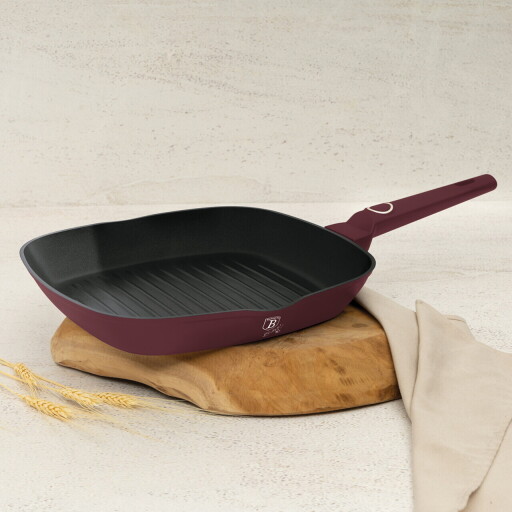 Tigaie grill Berlinger Haus, Leonardo, 28 cm, 2.1 L, aluminiu forjat, visiniu mat