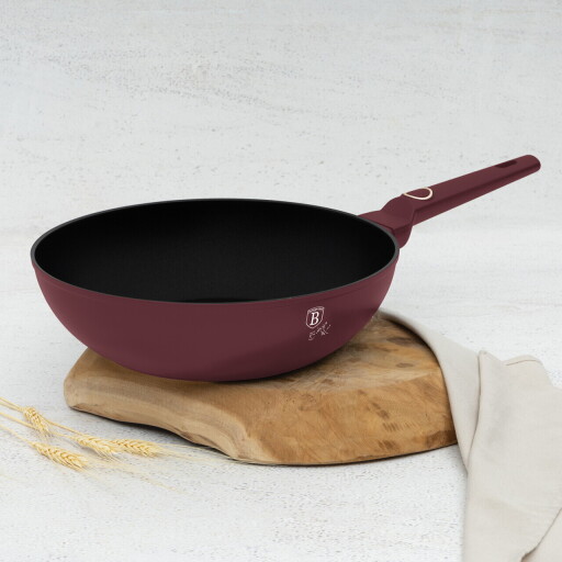 Tigaie Wok Berlinger Haus, Leonardo, 28 cm, 3.2 L, aluminiu forjat, visiniu mat