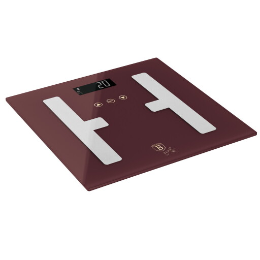 Cantar digital pentru baie Berlinger Haus, Leonardo, 30x30 cm, max 180 kg, sticla temperata, visiniu mat