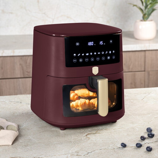 Friteuza cu aer cald si fereastra Berlinger Haus, Leonardo, 38.8x30x32.4 cm, 8 L, 1650W, visiniu mat