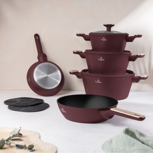Set pentru gatit Berlinger Haus, Leonardo Nordic, 10 piese, aluminiu forjat, visiniu mat