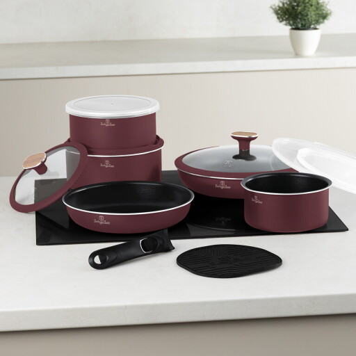 Set pentru gatit Berlinger Haus, Leonardo Nordic, 13 piese, aluminiu, visiniu mat