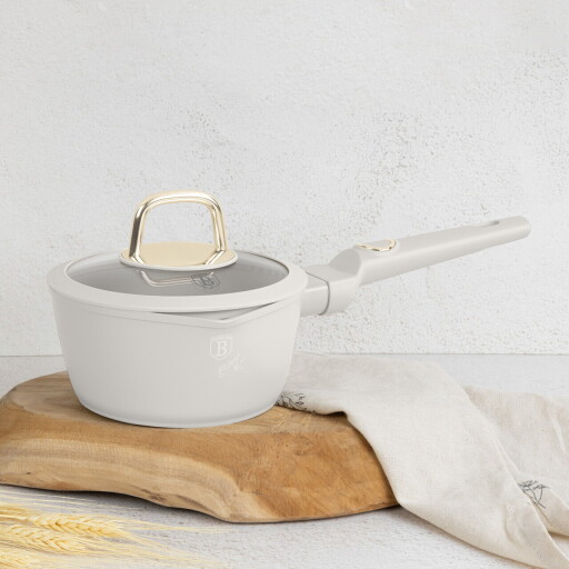 Cratita cu capac Berlinger Haus, Sahara, 16 cm, 1.2 L, aluminiu forjat, crem mat