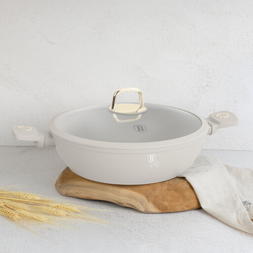 Oala cu capac Berlinger Haus, Sahara, 30 cm, 4.5 L, aluminiu forjat, crem mat