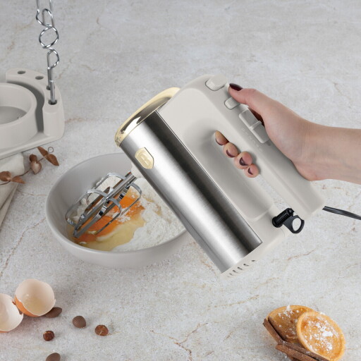 Mixer de mana cu suport Berlinger Haus, Sahara, 300W, plastic/inox, crem/argintiu