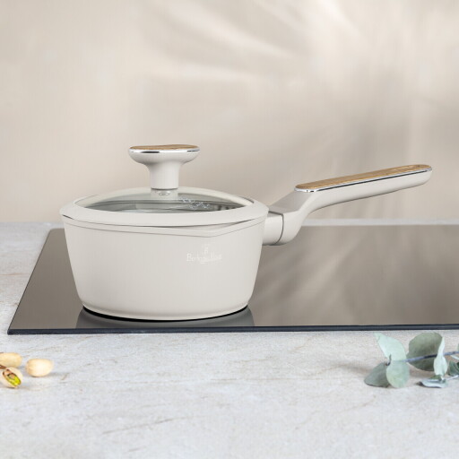 Cratita cu capac Berlinger Haus, Sahara Nordic, 16 cm, 1.2 L, aluminiu forjat, crem mat/natur