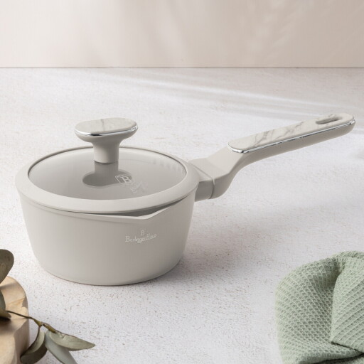 Cratita cu capac Berlinger Haus, Sahara Marble, 16 cm, 1.2 L, aluminiu forjat, crem mat/marmura