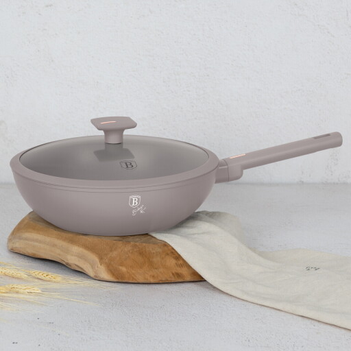 Tigaie Wok cu capac Berlinger Haus, Taupe, 28 cm, 3.2 L, aluminiu forjat, taupe mat