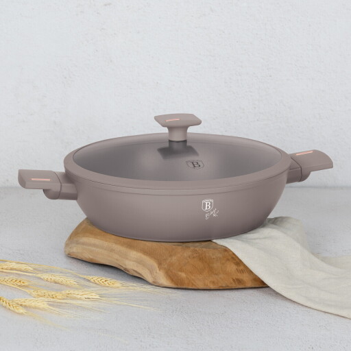 Oala cu capac Berlinger Haus, Taupe, 30 cm, 4.5 L, aluminiu forjat, taupe mat