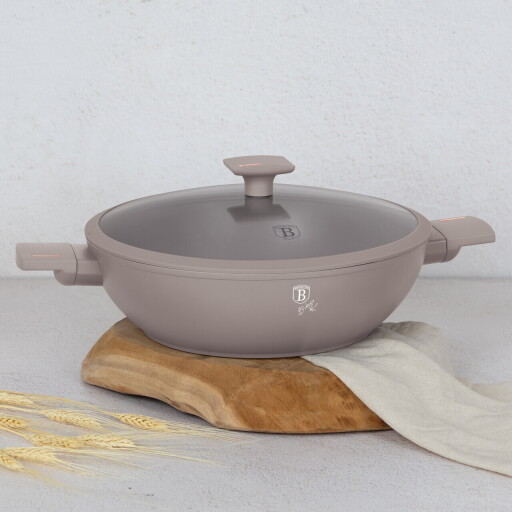 Tigaie Wok cu capac Berlinger Haus, Taupe, 30 cm, aluminiu forjat, taupe mat