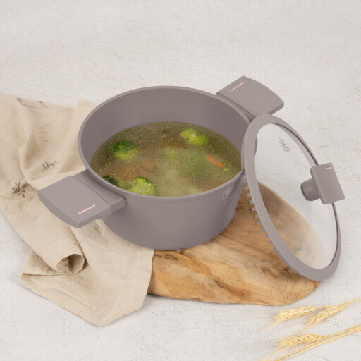 Oala cu capac Berlinger Haus, Taupe, 20 cm, 2.5 L, aluminiu forjat, taupe mat