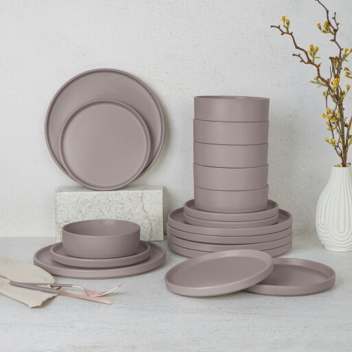 Serviciu de masa 18 piese Berlinger Haus, Taupe, ceramica, taupe mat