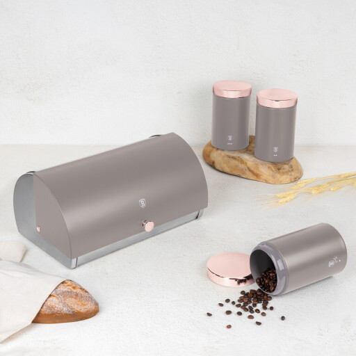 Set cutie pentru paine si 3 recipiente Berlinger Haus, Taupe, 38.5x28x18.5 cm, inox, taupe