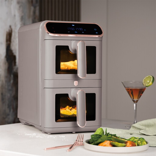 Friteuza dubla cu aer cald Berlinger Haus, Taupe, 2460W, 5.5+5.5 L, taupe mat