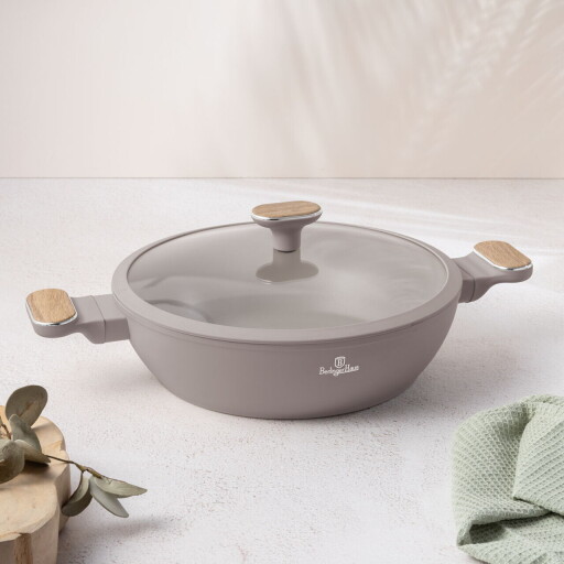 Oala cu capac Berlinger Haus, Taupe Nordic, 28 cm, 3.8 L, aluminiu forjat, taupe mat/natur