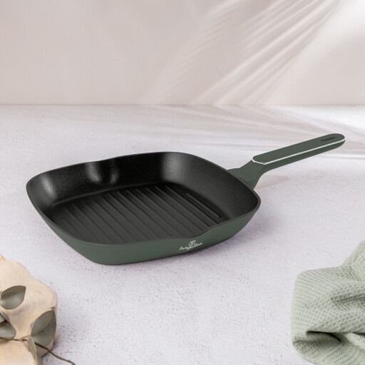 Tigaie grill Berlinger Haus, Matte Green, 28 cm, 2.1 L, aluminiu forjat, verde mat