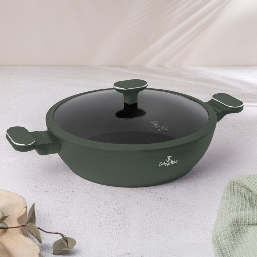 Oala cu capac Berlinger Haus, Matte Green, 28 cm, 3.8 L, aluminiu forjat, verde mat