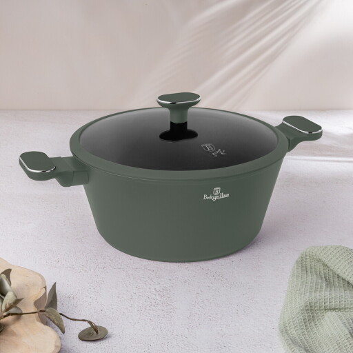 Oala cu capac Berlinger Haus, Matte Green, 28 cm, 6.1 L, aluminiu forjat, verde mat
