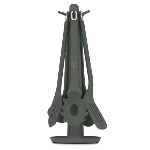 Set 5 ustensile de bucatarie cu suport, Berlinger Haus, Matte Green, nailon/plastic, verde mat
