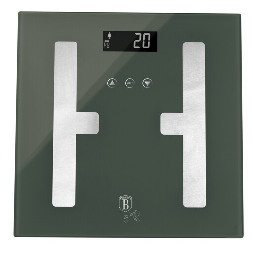 Cantar digital pentru baie Berlinger Haus, Matte Green, 30x30 cm, max 180 kg, sticla temperata, verde mat