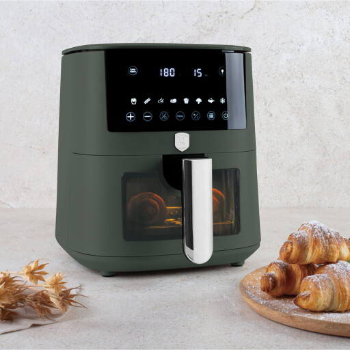 Friteuza cu aer cald si fereastra Berlinger Haus, Matte Green, 5 L, 1400W, verde mat