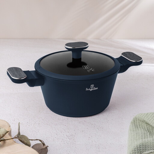 Oala cu capac Berlinger Haus, Deep Sea, 20 cm, 2.6 L, aluminiu forjat, albastru mat/gri
