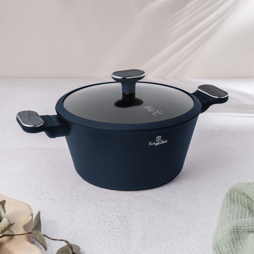 Oala cu capac Berlinger Haus, Deep Sea, 24 cm, 4.3 L, aluminiu forjat, albastru mat/gri