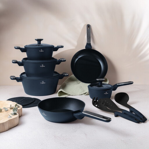 Set pentru gatit Berlinger Haus, Deep Sea, 15 piese, aluminiu forjat, albastru mat/gri
