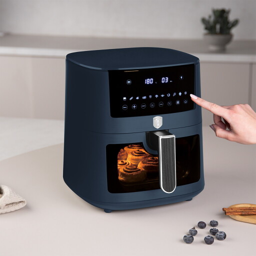 Friteuza cu aer cald si fereastra Berlinger Haus, Deep Sea, 5 L, 1400W, albastru mat/gri