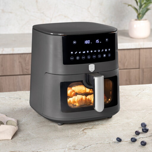 Friteuza cu aer cald si fereastra Berlinger Haus, Anthracite, 38.8x30x32.4 cm, 8 L, 1650W, antracit mat
