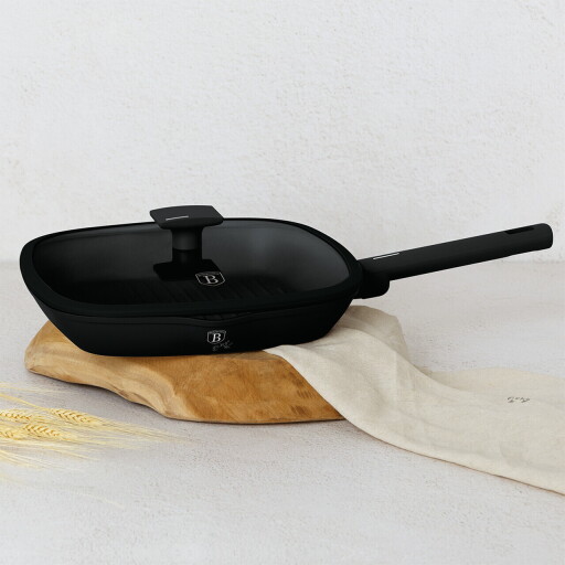 Tigaie grill cu capac Berlinger Haus, Matte Black, 28 cm, 2.1 L, aluminiu forjat, negru
