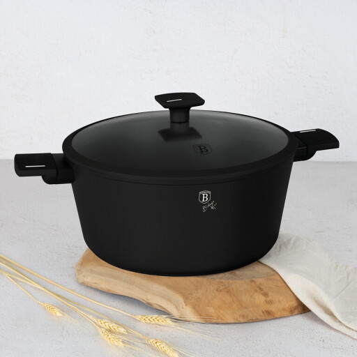 Oala cu capac Berlinger Haus, Matte Black, 30 cm, 8 L, aluminiu forjat, negru
