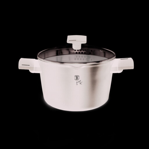 Oala cu capac pentru paste/orez Berlinger Haus, Matte Black, 24 cm, 6 L, aluminiu forjat, negru