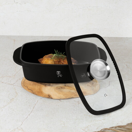 Tava cu capac Berlinger Haus, Matte Black, 32x21x10.6 cm, 6 L, aluminiu turnat, negru mat