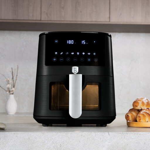 Friteuza cu aer cald si fereastra Berlinger Haus, Matte Black, 5 L, 1400W, negru mat