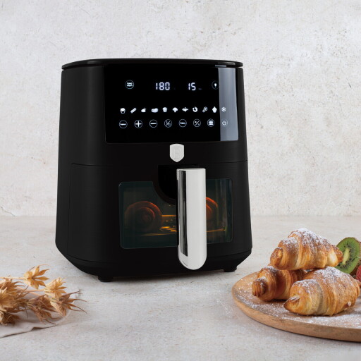 Friteuza cu aer cald si fereastra Berlinger Haus, Matte Black, 38.8x30x32.4 cm, 8 L, 1650W, negru mat