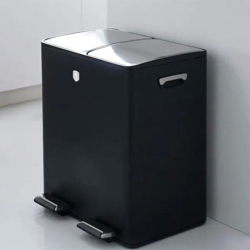 Cos de gunoi dublu cu pedala Berlinger Haus, Black Rose, 45.1x37.1x70 cm, 2x30 L, otel carbon/inox, negru/argintiu