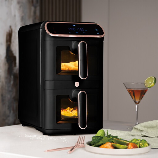 Friteuza dubla cu aer cald Berlinger Haus, Black Rose, 2460W, 5.5+5.5 L, negru