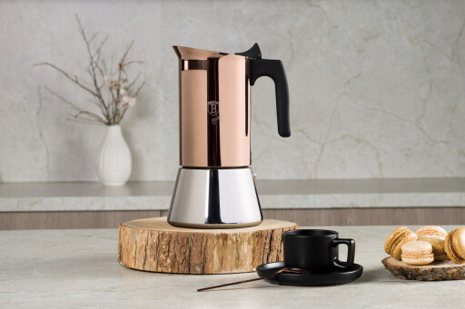 Aparat de cafea Berlinger Haus, Rose Gold, 9 cesti, 450 ml, inox 18/10, roz