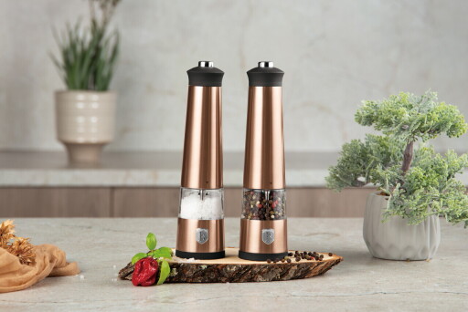 Set 2 rasnite electrice pentru sare/piper Berlinger Haus, Rose Gold, inox/ceramica, roz/negru